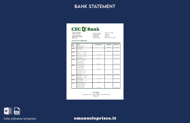 modello Excel di estratto conto bancario Romania CEC in stile verificato